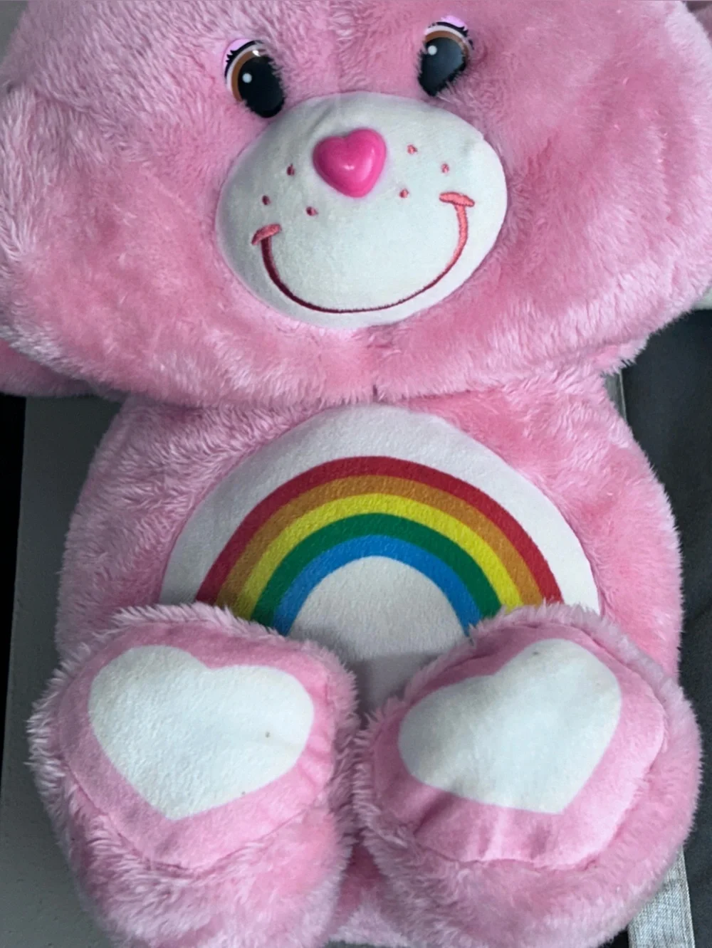 Care Bears Pink Plush Stuffed Bear with Rainbow Belly Emblem Heart Brand Logo